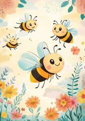 bee and flowers