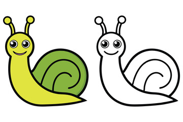 Adorable Cartoon Snail Illustration with Coloring Page Green Shell Happy Face