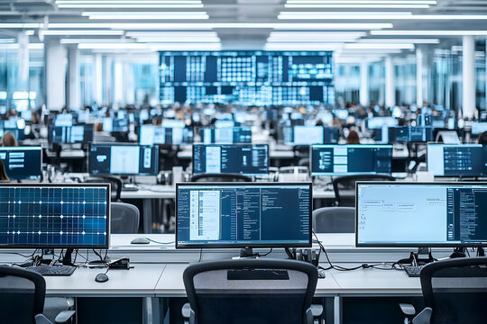 Busy modern office control room