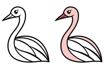 Adorable Flamingo Coloring Page Illustration Two Cute Birds One Pink One Outline