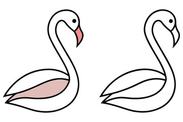 Two Simple Line Drawings of Pink Flamingos One with Color the Other Without