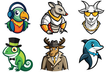 Wildlife animals set mascot logo design vector. collection of Wildlife animals logo icon set vector, group of animals mascot logos design