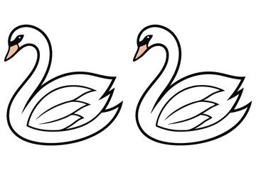 Pair of Elegant White Swans Illustrated in a Simple Line Drawing Style