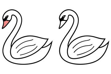 Pair of Elegant Swans Gracefully Illustrated in Simple Line Art Style