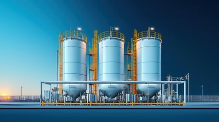 Obraz premium Propane storage units with clear signage and safety fencing, propane processing, organized industrial site