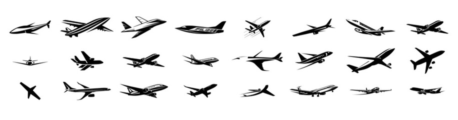 vector illustration of airplane silhouettes set