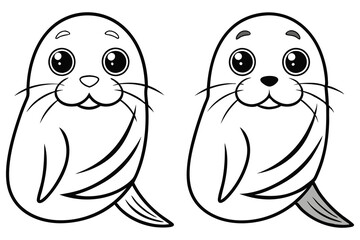 Adorable Cartoon Seal Coloring Pages Black and White Illustration