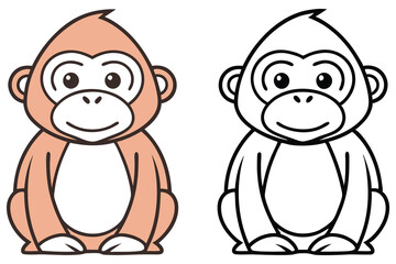 Adorable Cartoon Orangutan Illustration Coloring Page for Kids