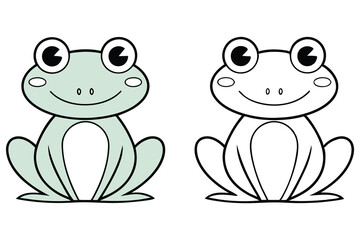 Adorable Cartoon Frog Coloring Page Illustration Two Frogs One Colored One Outline