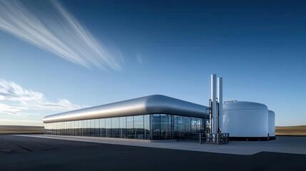 Fototapeta premium Propane plant with open landscape and clear sky, propane energy production, spacious facility layout