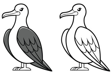 Two Adorable Cartoon Albatross Illustrations One Colored One Uncolored Perfect for Children's Books Coloring Pages or Educational Materials