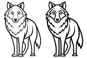 Two Line Art Drawings of Wolves Standing in Profile View