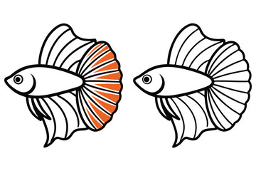 A Pair of Colorful Betta Fish Illustrations Perfect for Coloring Pages and Aquatic Themed Designs
