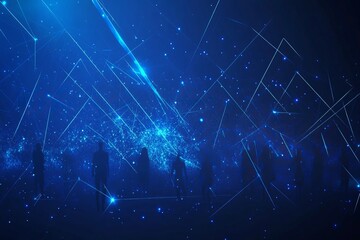 Blue background with futuristic glowing lines and geometric shapes for technology or business presentation vector illustration design, detailed character illustrations, texture-rich canvases,