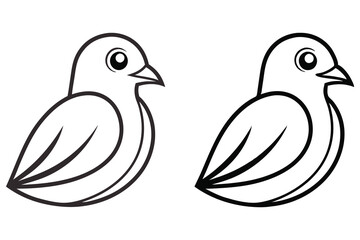 Two Simple Line Drawings of Cute Cartoon Birds Perfect for Coloring Pages or Children's Books