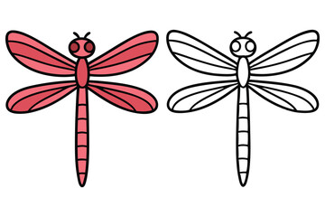 A Pair of Dragonflies One Colored Red and One Ready to Color