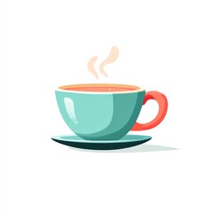Fototapeta premium A cozy, steaming cup of tea or coffee sits on a plate, ideal for promoting beverages, cafes, or relaxation themes in marketing materials, blogs, or social media posts,