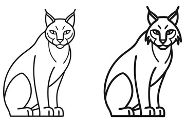 Fototapeta premium Two Line Art Drawings of a Lynx Sitting Down in Profile View