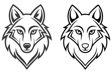 Two stylized wolf head illustrations black and white vector graphics animal design