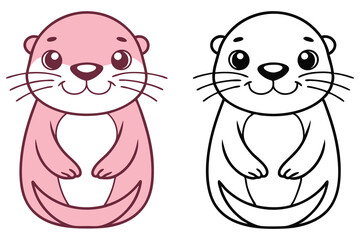 Adorable Pink and White Otter Coloring Page Illustration for Kids