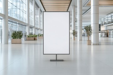 Illuminated blank billboard mockup in airport duty-free modern environment eye-catching display
