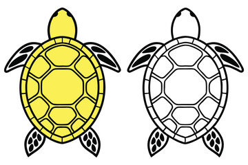 Obraz premium Two Adorable Cartoon Sea Turtles One Yellow One White Coloring Page Illustration