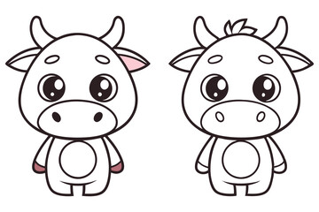 Adorable Cartoon Cows Coloring Page Two Cute Calves One Colored One Ready for Kids