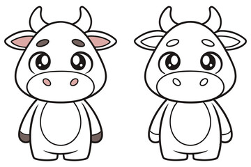 Adorable Cartoon Cow Coloring Pages for Kids Two Cute Illustrations of a Happy Cow One Colored and One Ready to Color