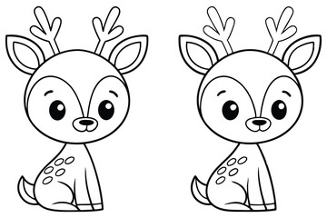 Adorable Pair of Cartoon Baby Deer Coloring Page Illustration