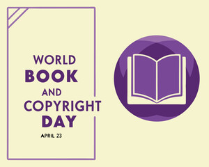 Celebrate Word Book and Copyright Day on April 23rd with this symbolic open book and text graphic design in purple hues.