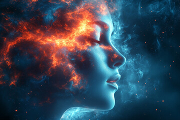 Obraz premium Cosmic portrait of a woman with vibrant energy