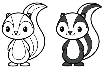 Adorable Cartoon Skunk Coloring Pages Black and White Illustration