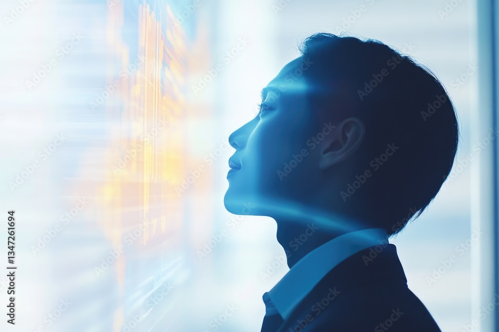 Aufkleber a businessman contemplates futuristic data streams, visualizing technological advancement and innova
