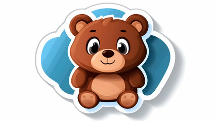 Naklejka premium Adorable Brown Cartoon Bear Sticker on Blue Background