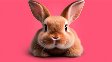 Obraz premium Adorable Brown Rabbit on Pink Background
