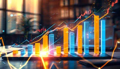 Dynamic Business Growth Background with Floating Financial Bar Charts