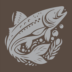Black and white fish vector on white background