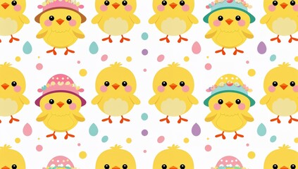 CUTE EASTER CHICKS PATTERN WALLPAPER WITH PASTEL COLORS