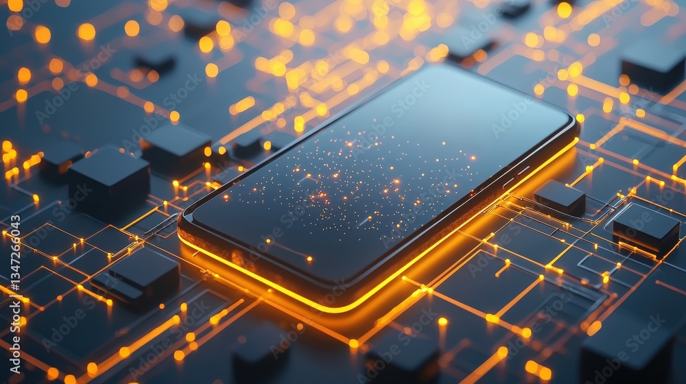 Poster creative delivery concept using a 3d smartphone and glowing paths
