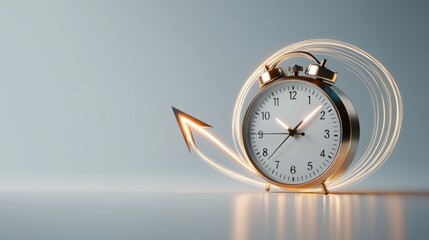 Vintage alarm clock with glowing arrow suggesting time reversal