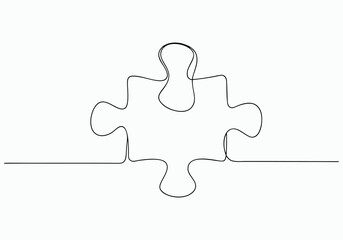 Continuous One Line Jigsaw Puzzle with Missing Piece | Minimalist Problem-Solving Vector Illustration