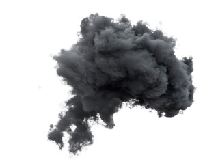A thick, dark smoke cloud is billowing and swirling in the atmosphere, showcasing an intense and dramatic visual. The cloud appears dense and dynamic, enhancing the surrounding environment