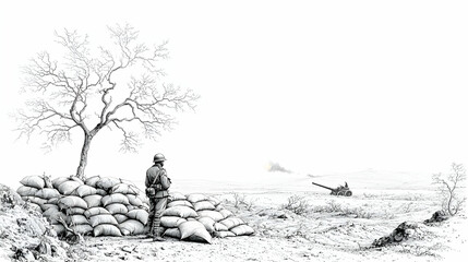Soldier On Snow-Covered Battlefield In Winter