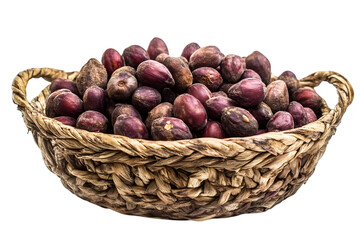 Obraz premium Cocoa beans in woven basket isolated on transparent background