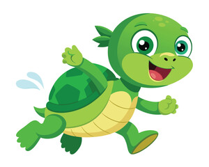 Fototapeta premium Cute Cartoon Turtle Running Fast. Illustration