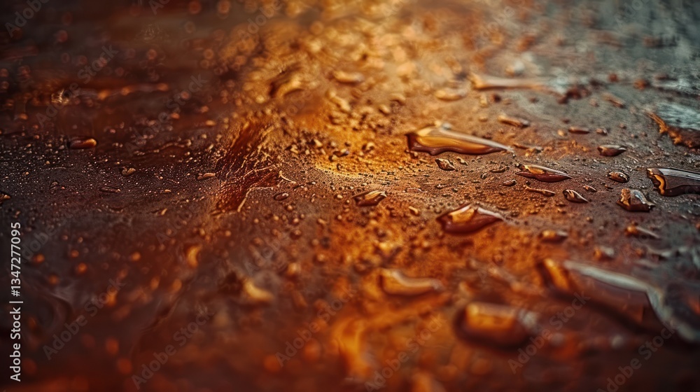 Poster surface marked by rust and water stains, displaying corroded patches and smooth metallic transitions