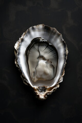 Fototapeta premium raw half oyster on black background