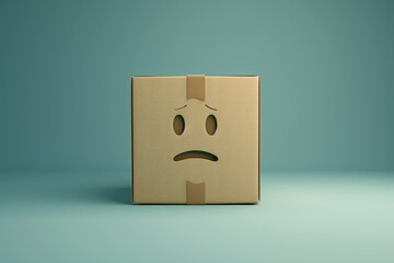 A sad cardboard box with a frowning face, symbolizing disappointment or a negative experience.