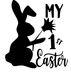 Bunny silhouette with the writing my 1st Easter - black rabbit - vector graphics for holidays and children