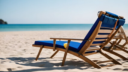 Wooden beach chairs inviting tourists to relax on the sandy beach